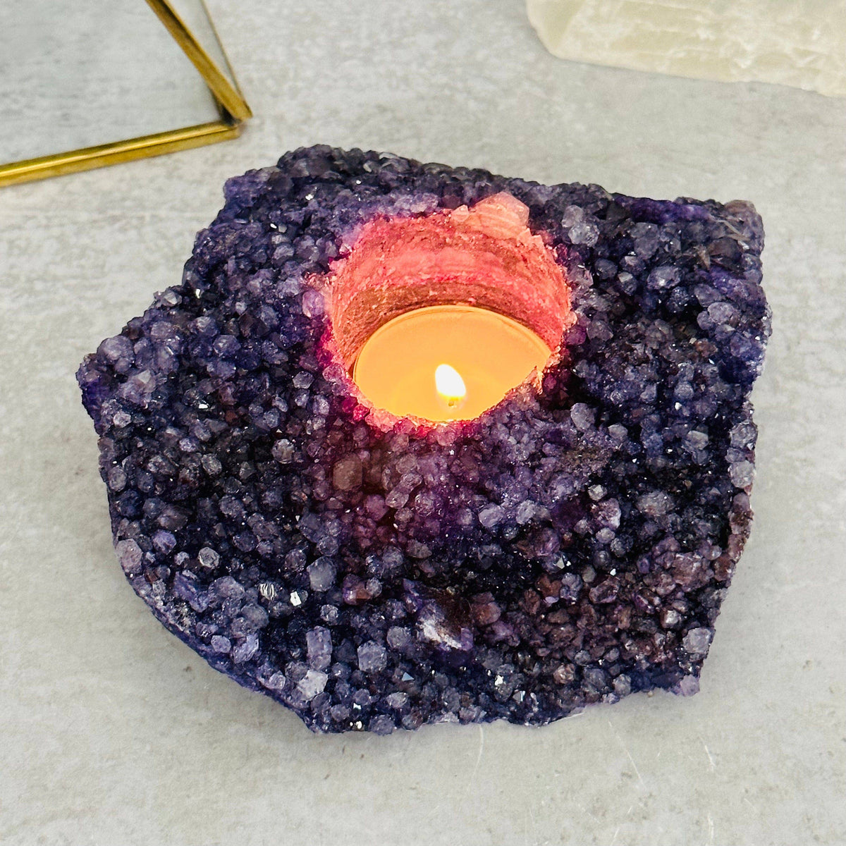 Crystal Cluster Candle Holder with Dyed Quartz