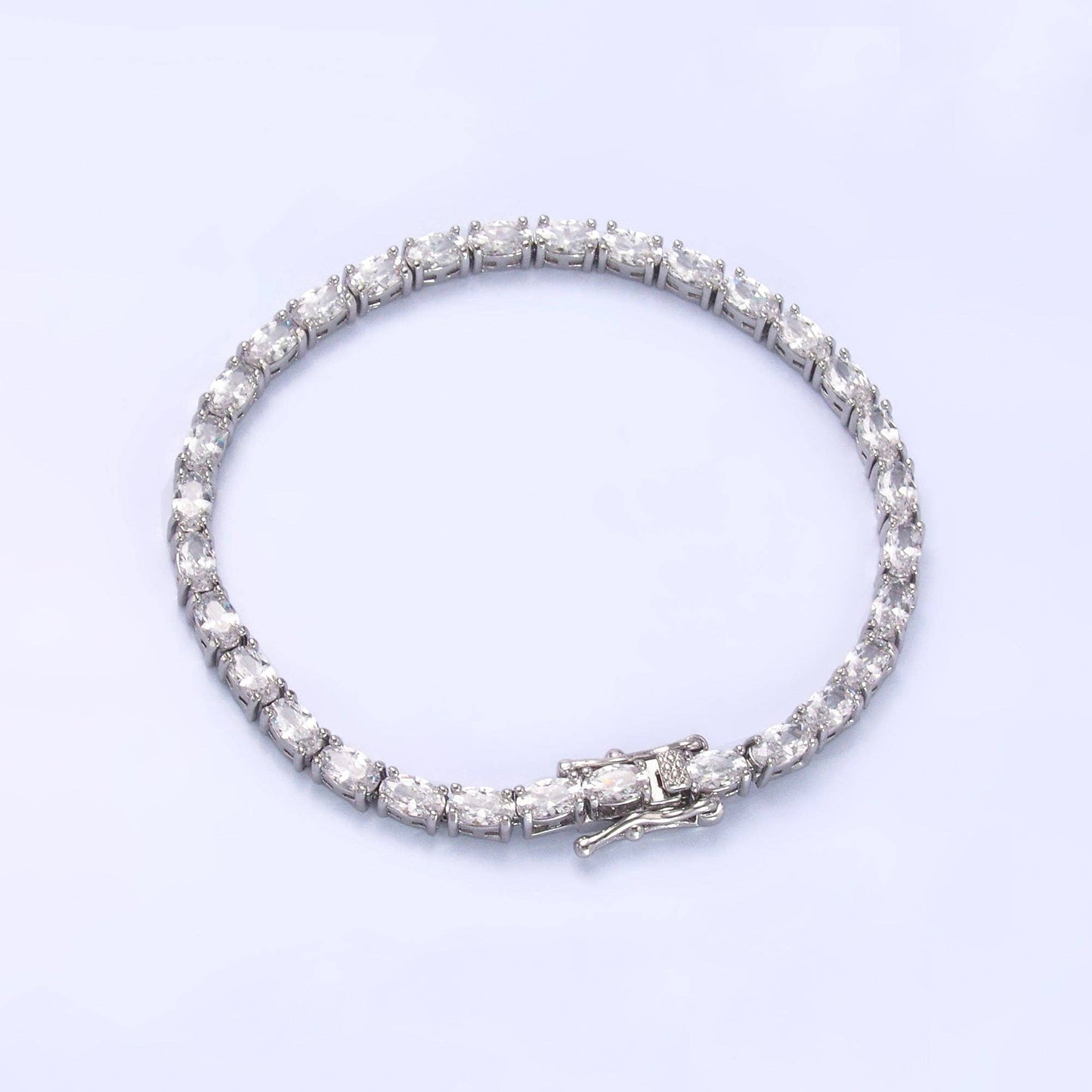 24K Gold Filled Clear Oval CZ Tennis Chain Bracelet in Gold & Silver | WA-3032 WA-3033