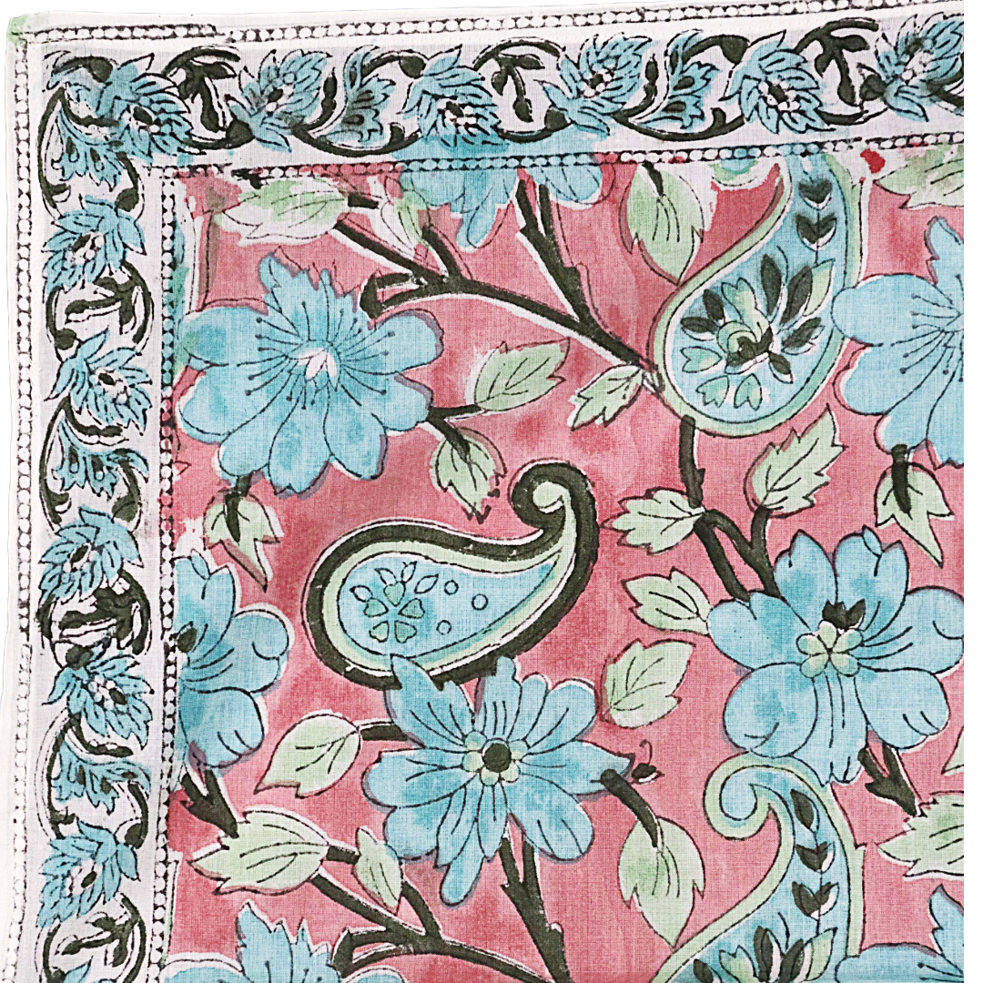 Rose Sky Paisley - Block Printed Cotton Bandana (KK1544)