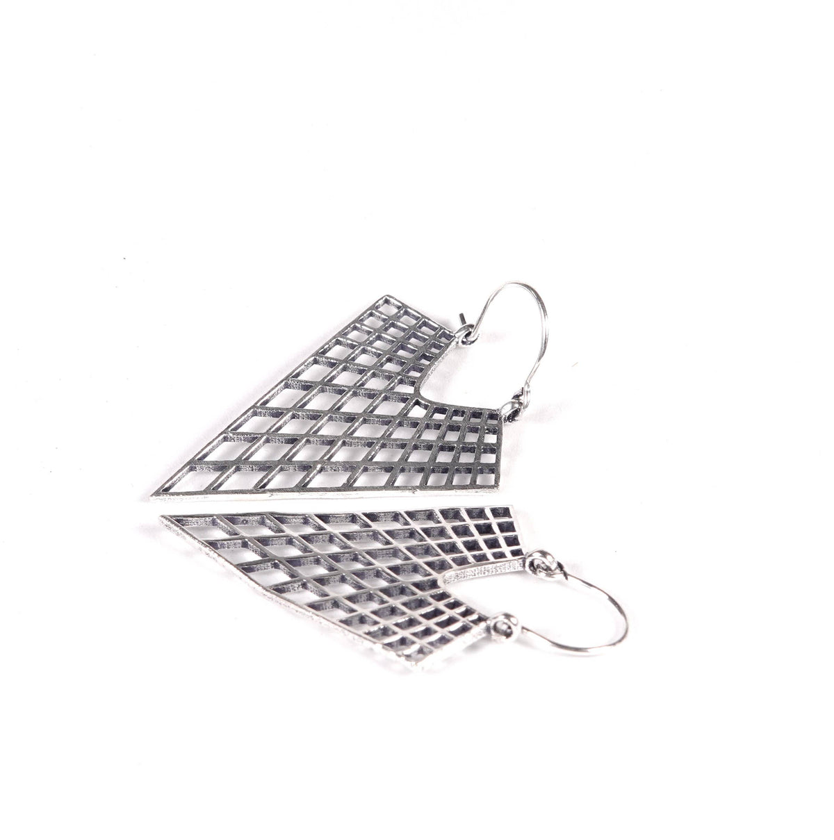 Triangular Mesh Earrings of Golden and Silver Color