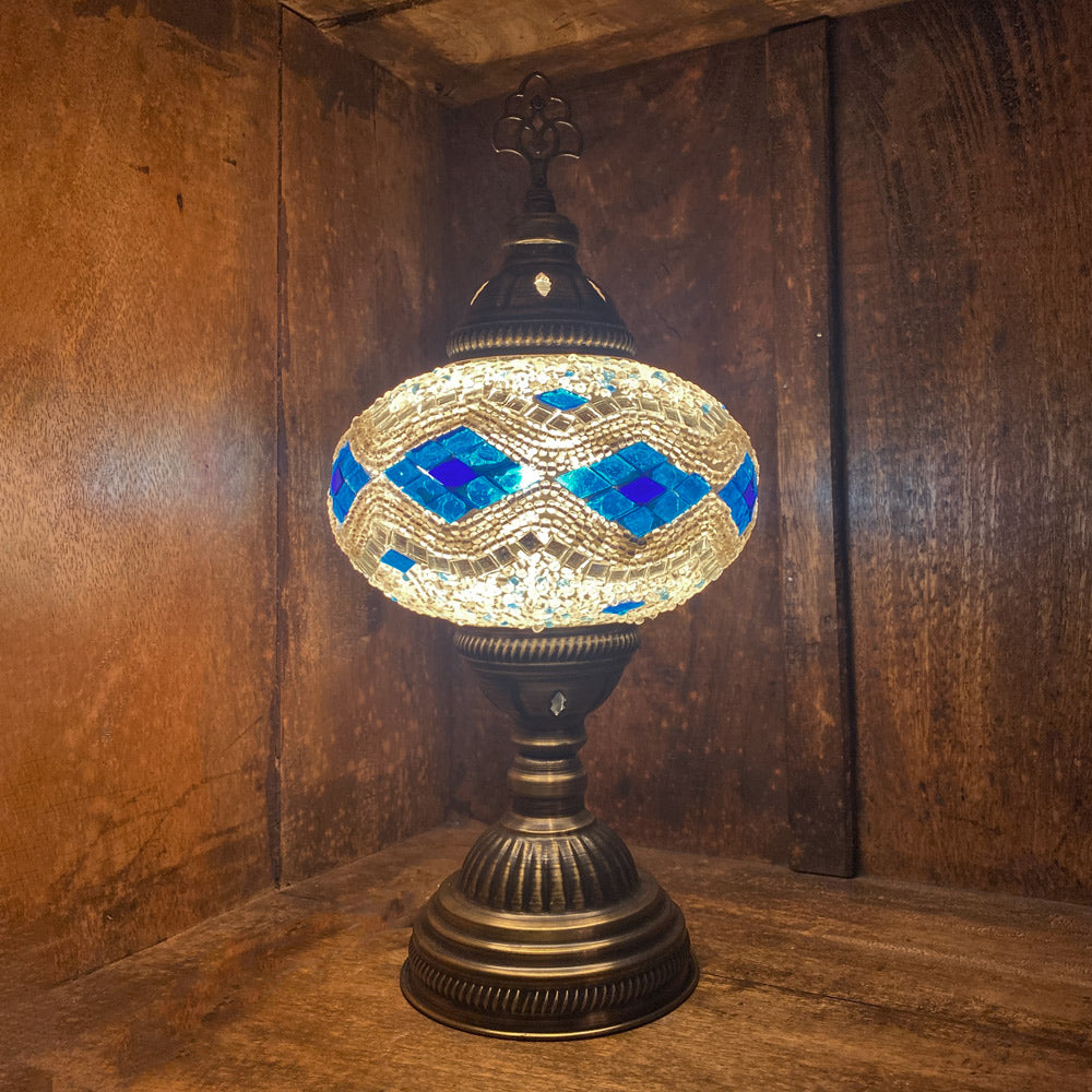 Hand Made Turkish Lamp, Blue/White