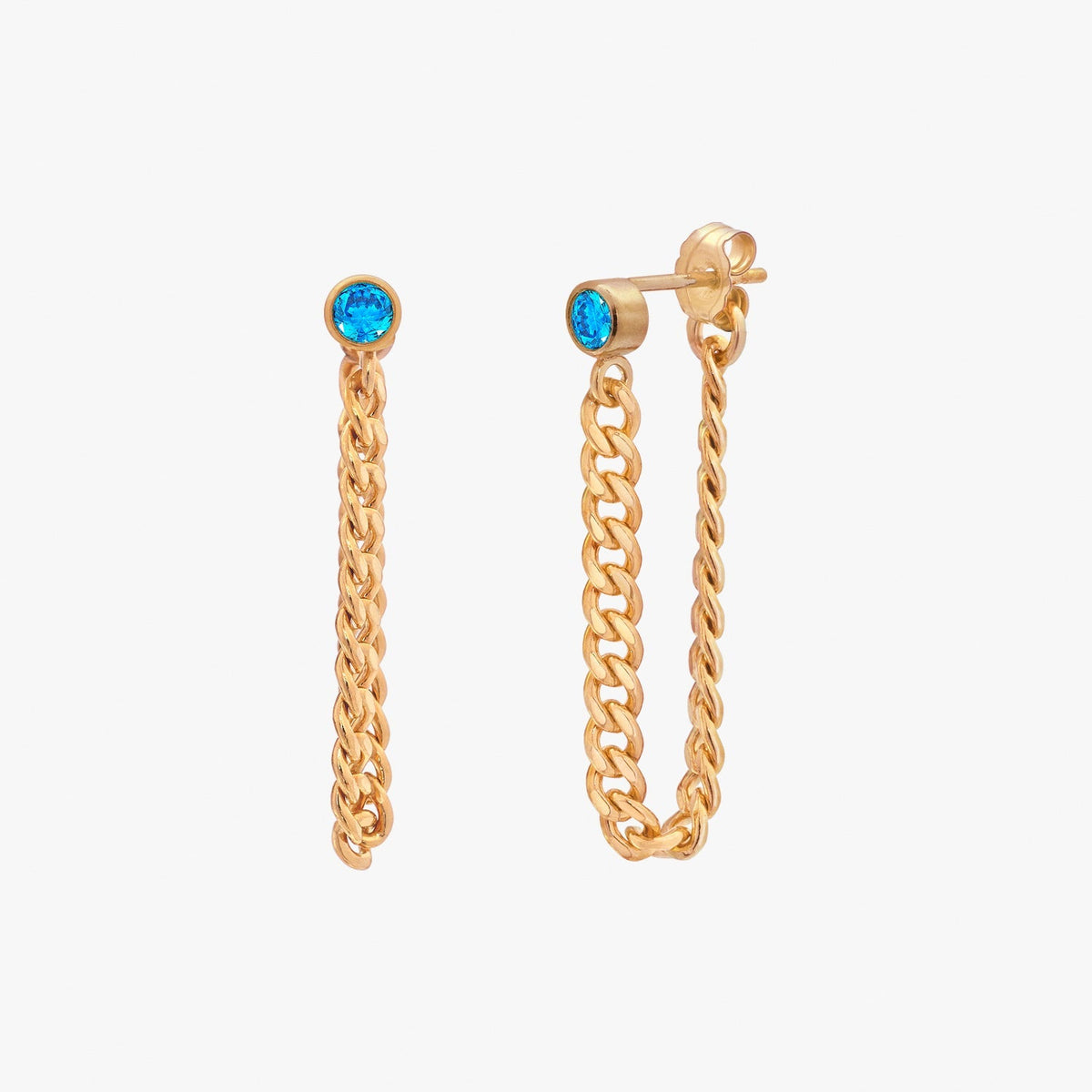 Curb Chain Sapphire Bezel Earrings - Gold