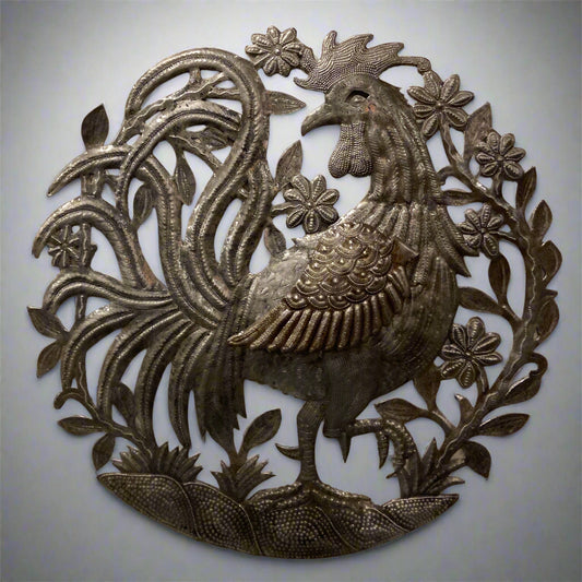 Haitian Oil Drum Rooster Art