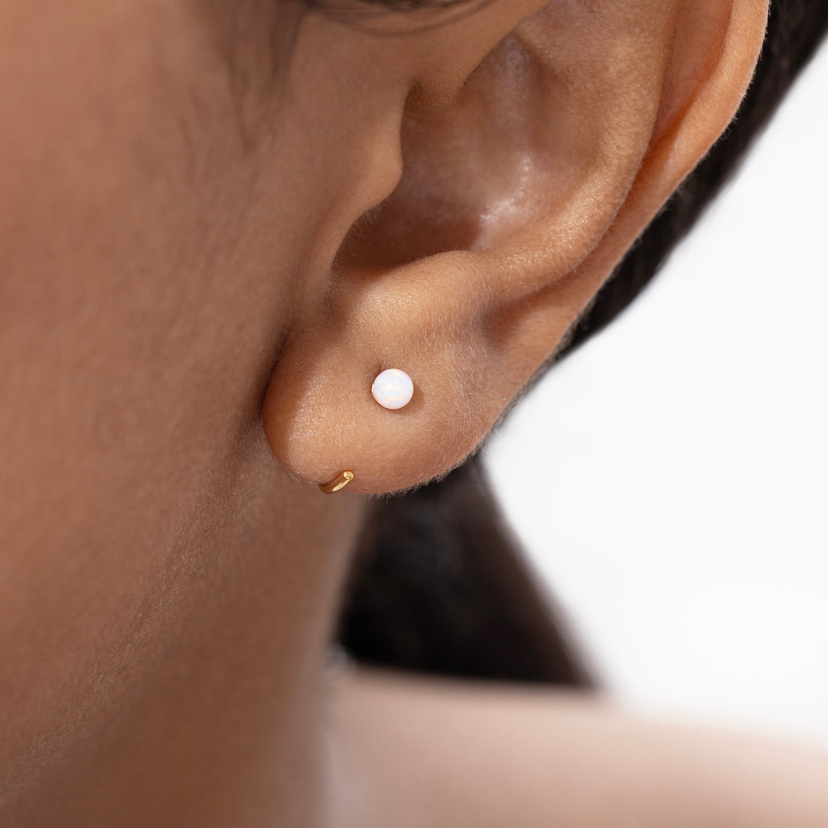 Opal Ball Huggies Hoop Earrings - Gold