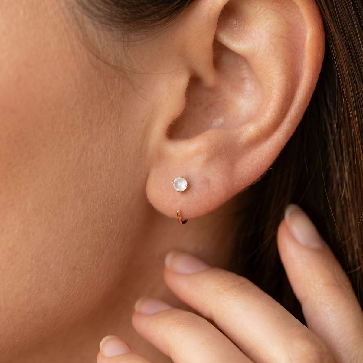 Moonstone Huggie Hoop Earrings - Gold