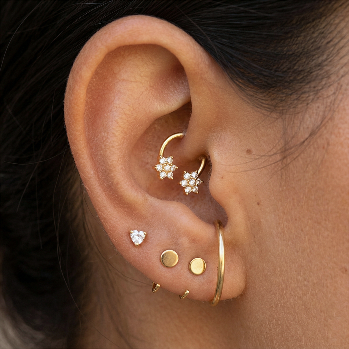 CZ Heart Stud Earrings - Gold