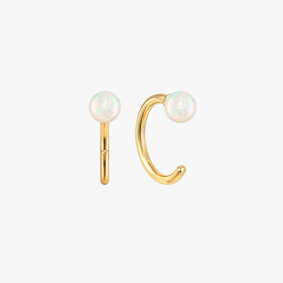 Opal Ball Huggies Hoop Earrings - Gold
