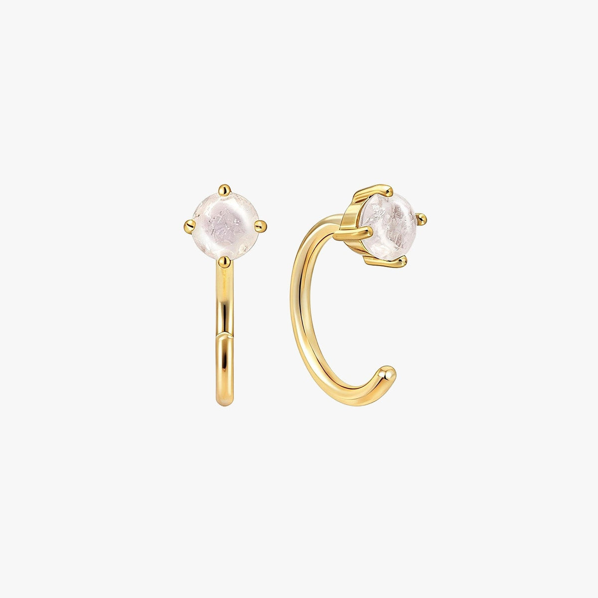 Moonstone Huggie Hoop Earrings - Gold