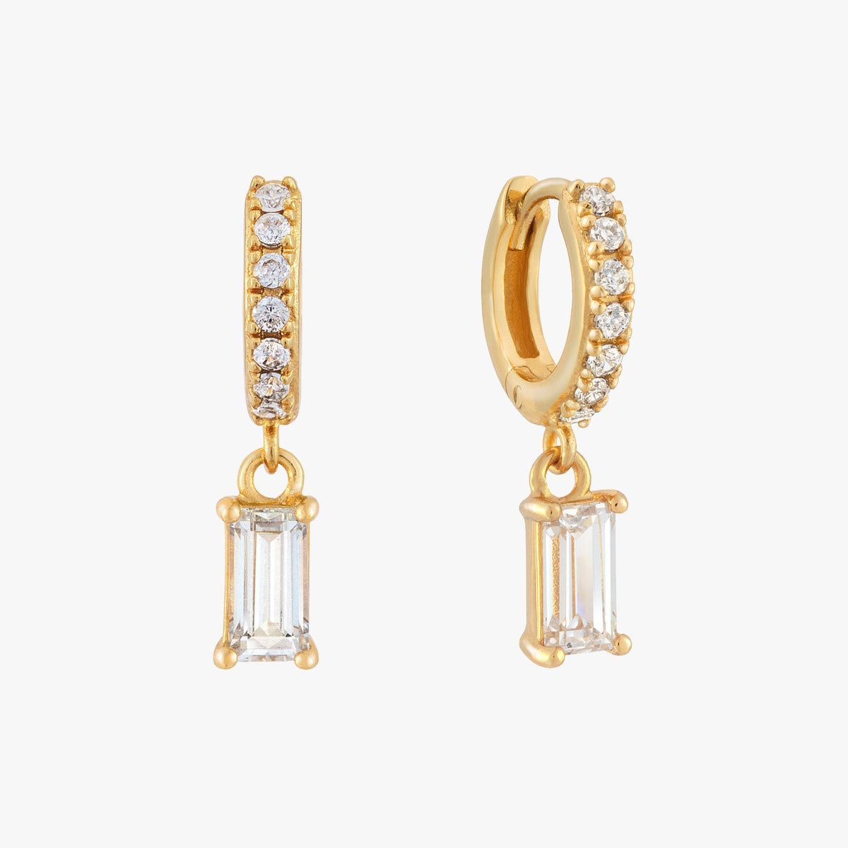 Baguette Solitaire Hoop Earrings - Gold