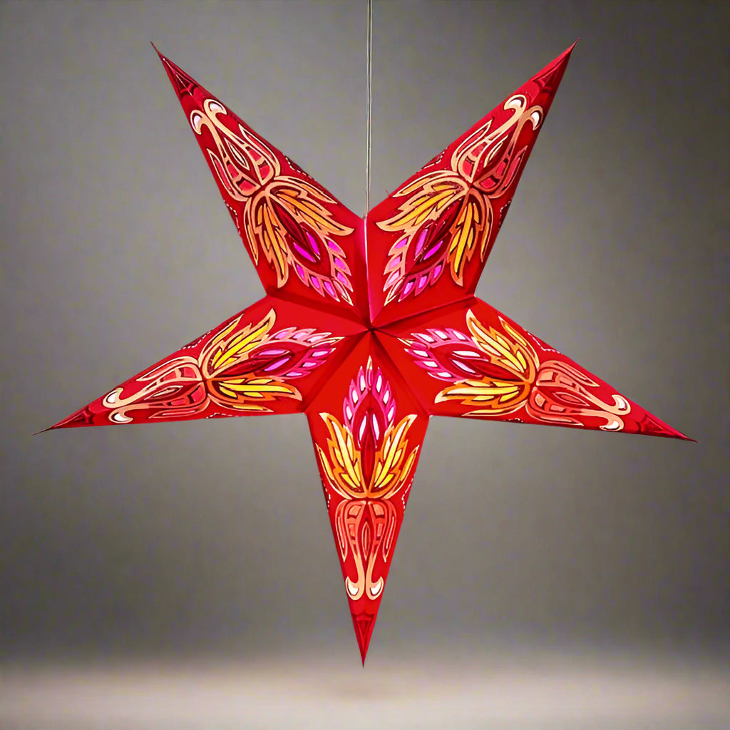 Star Paper Lantern, Red w/ Glitter