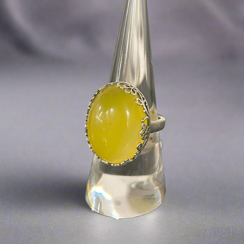 Yellow Agate Ring w/ Floral Bezel