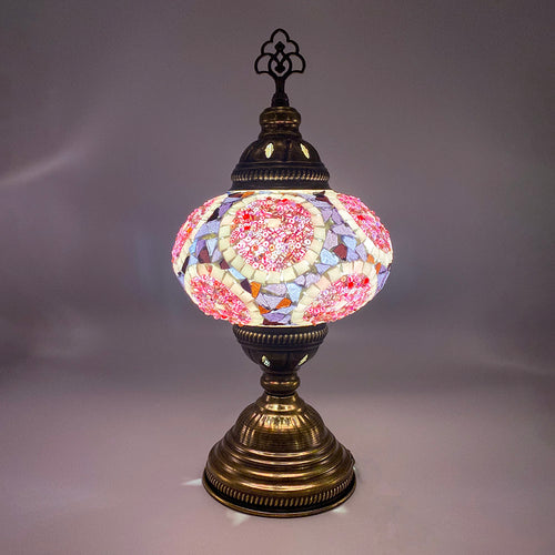 Hand Made Turkish Lamp, Pink/Purple Circular Design