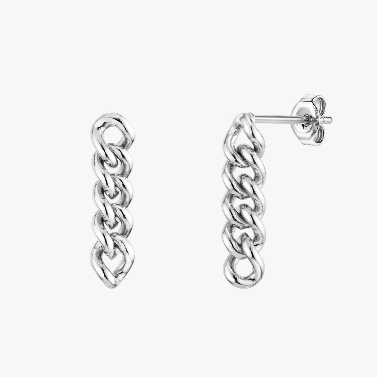 Cuban Chain Drop Stud Earrings - Gold