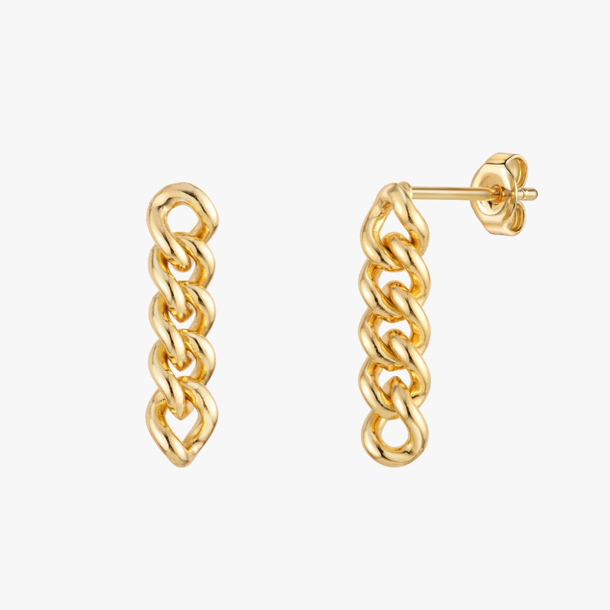 Cuban Chain Drop Stud Earrings - Gold