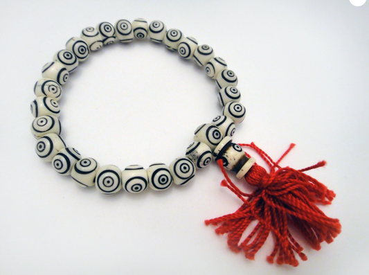 Carved Bone Mala Bracelet, Bullseye