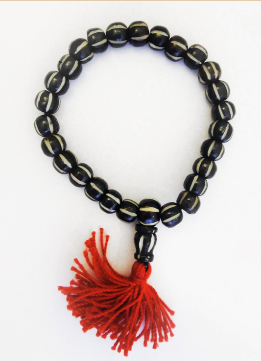 Carved Bone Mala Bracelet, Dark Striped