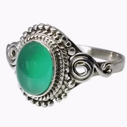 Green Onyx Round Cabochon Ring