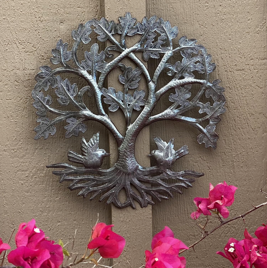 Hatian Oildrum Art, Oak Tree w/ Birds