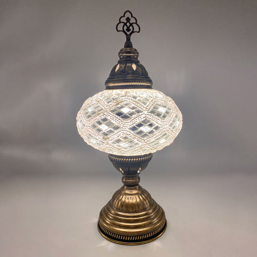 Hand Made Turkish Lamp, White/Silver