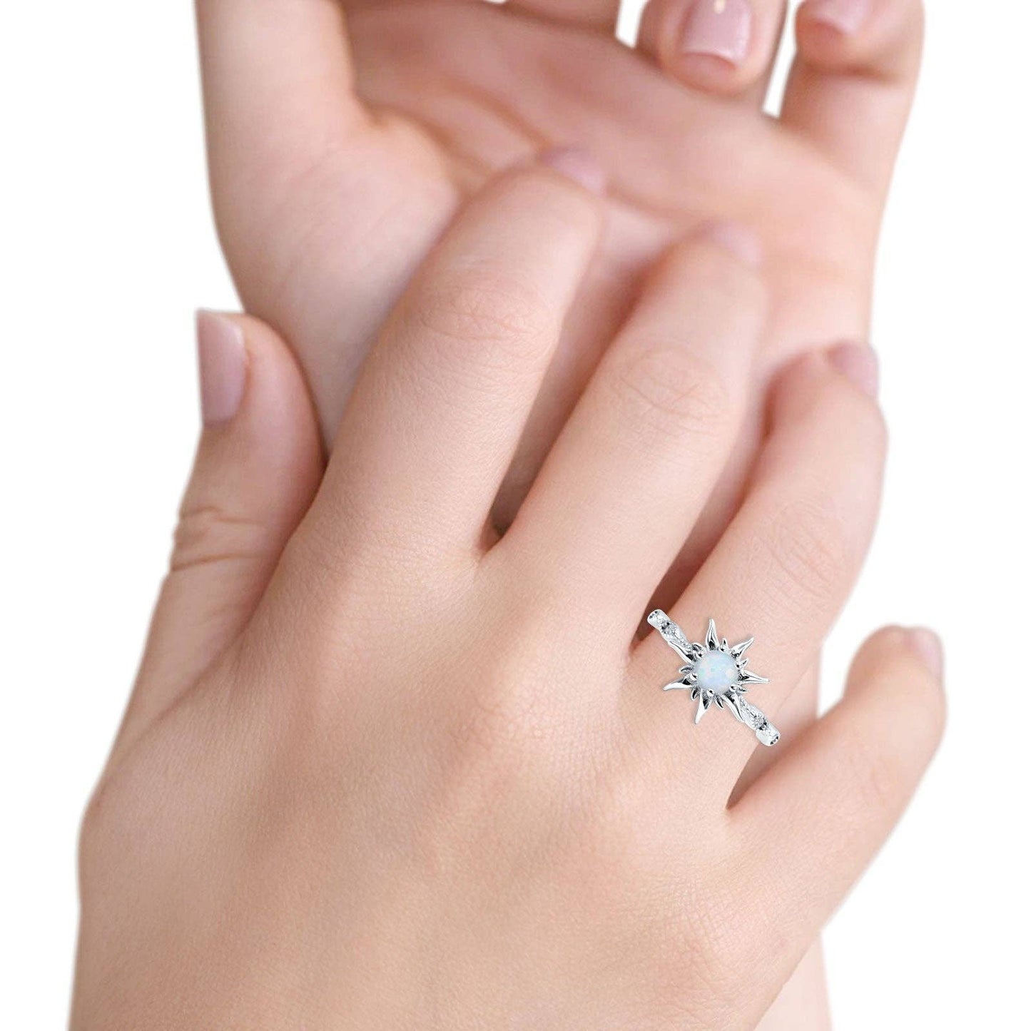 Sun Ring Round White Opal