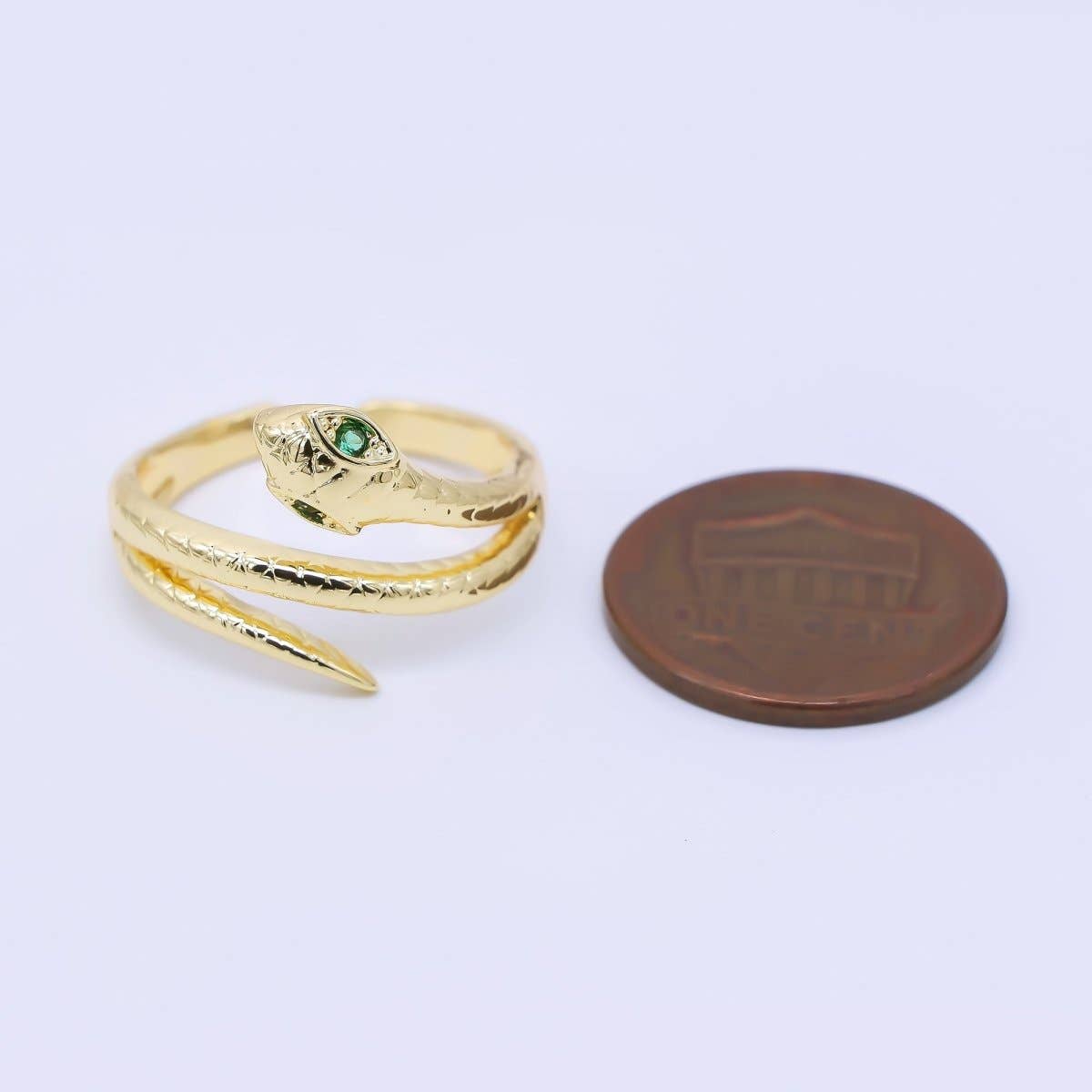 24K Gold Filled Green CZ Snake Serpent Scaled Adjustable Ring | O1185