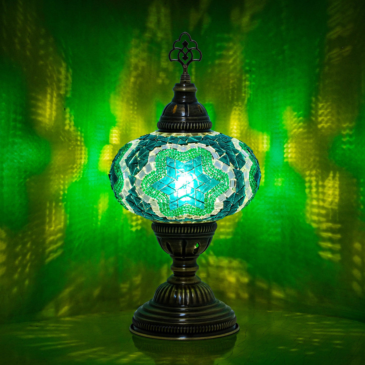 Green Mosaic Table Lamp, Handmade Turkish Accent Light