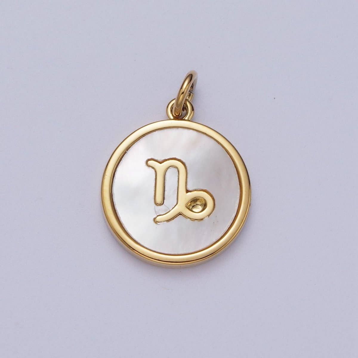 24K Gold Filled Zodiac Signs Shell Pearl Round Coin Charm Astrology Jewelry Making | A-A1367-A-A1372