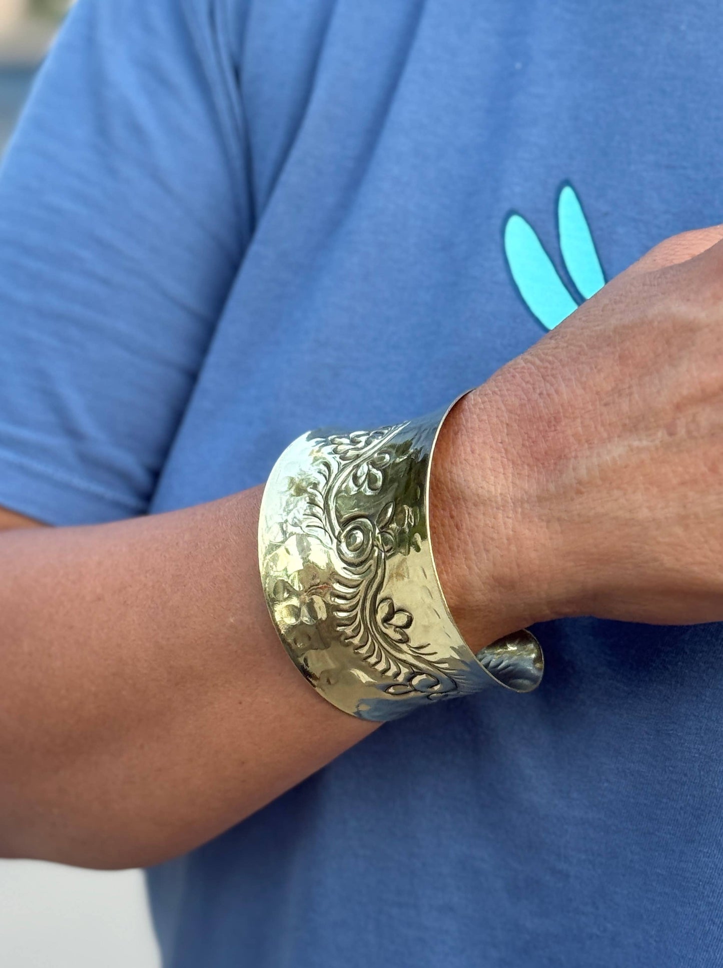 Handcrafted Floral Cuff Bracelet Bohemian Hippie Ethnic
