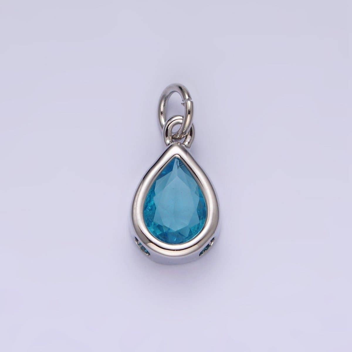 14K Gold Filled 15mm Personalized Birthstone Teardrop Cubic Zirconia CZ Bezel Charm in Silver & Gold | N1624 - N1647