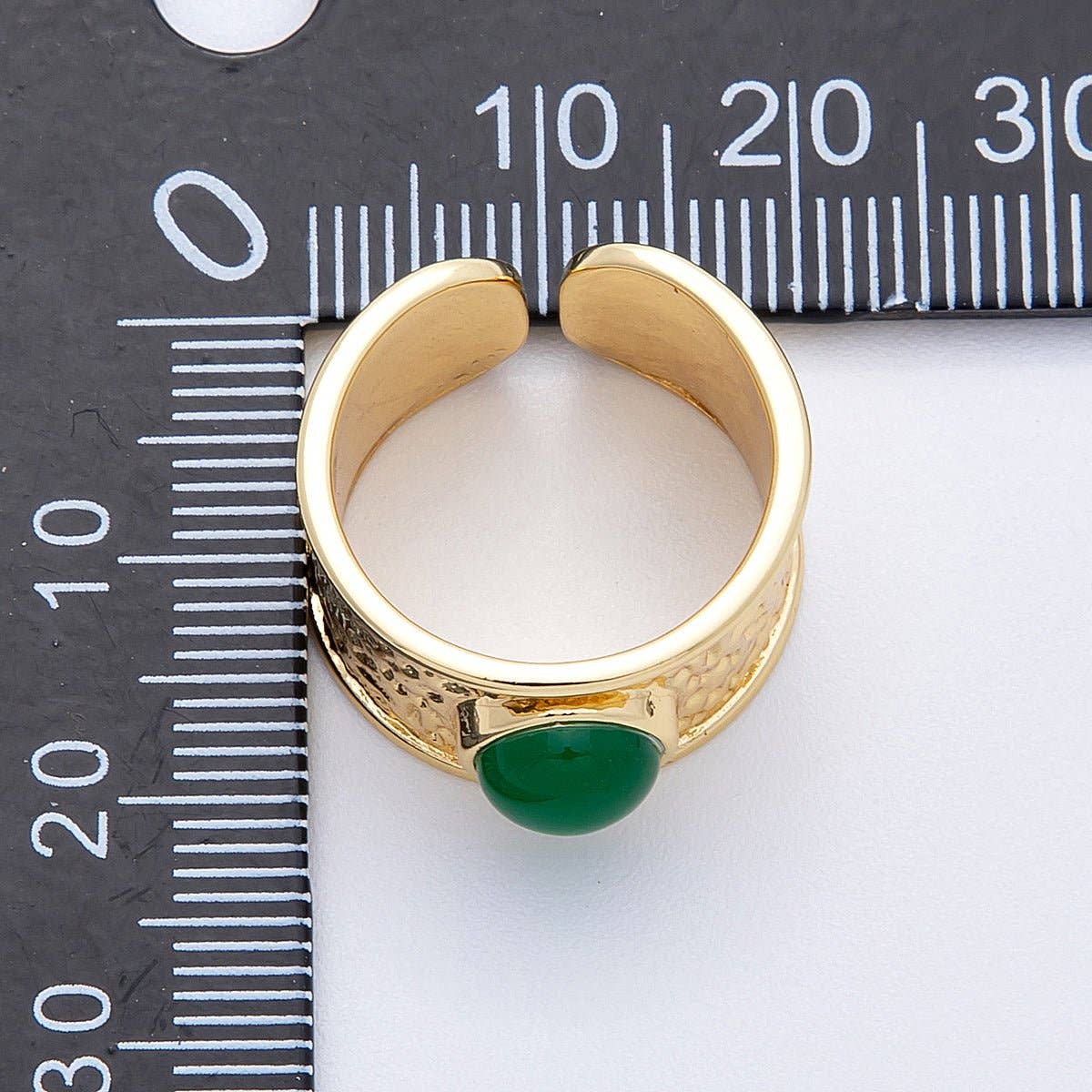 16K Gold Filled Red, Green Cabochon Gemstone Hammered Wide Band Ring | Rings-00023 Rings-00024