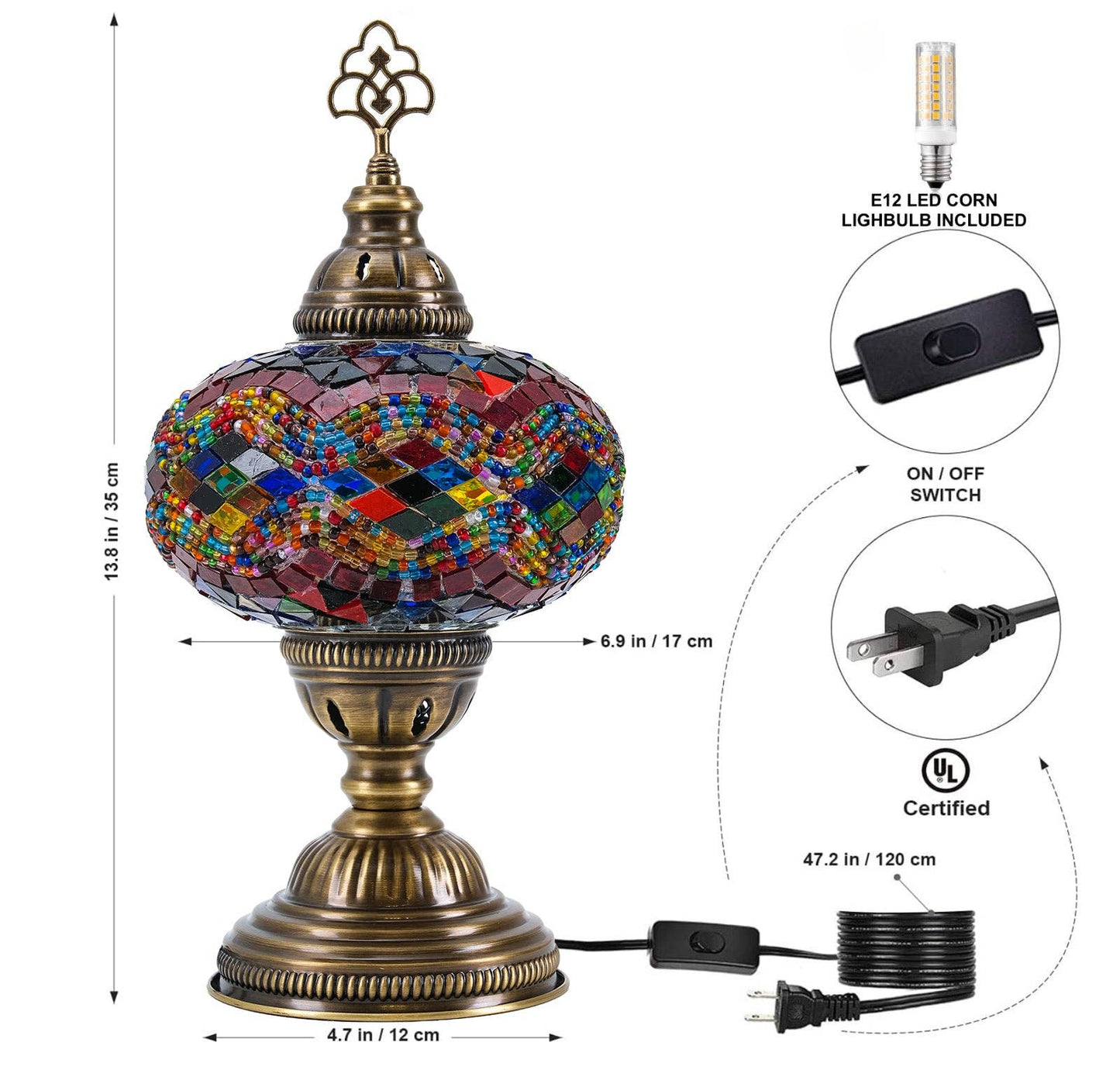 Turkish Mosaic Table Lamp Rainbow