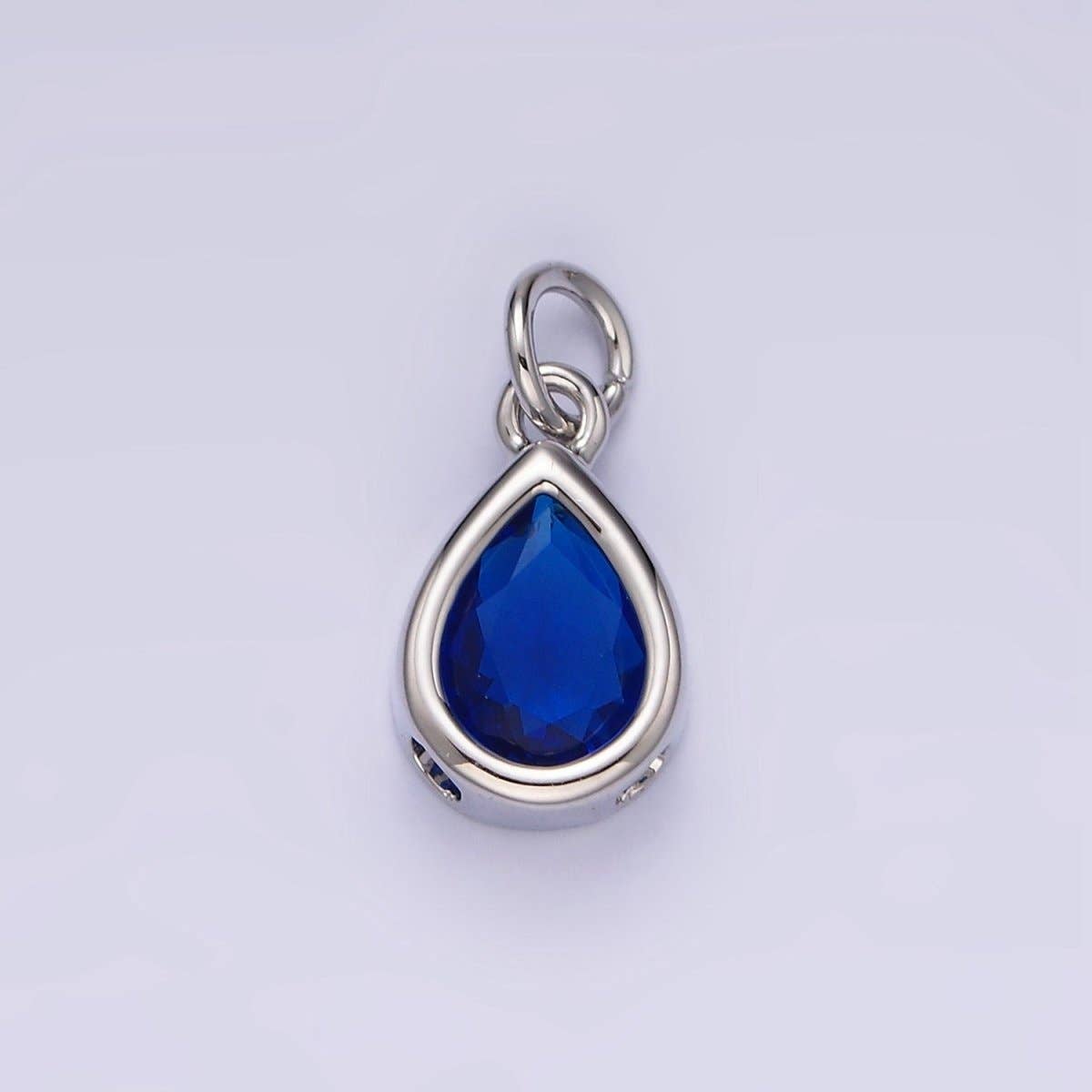 14K Gold Filled 15mm Personalized Birthstone Teardrop Cubic Zirconia CZ Bezel Charm in Silver & Gold | N1624 - N1647