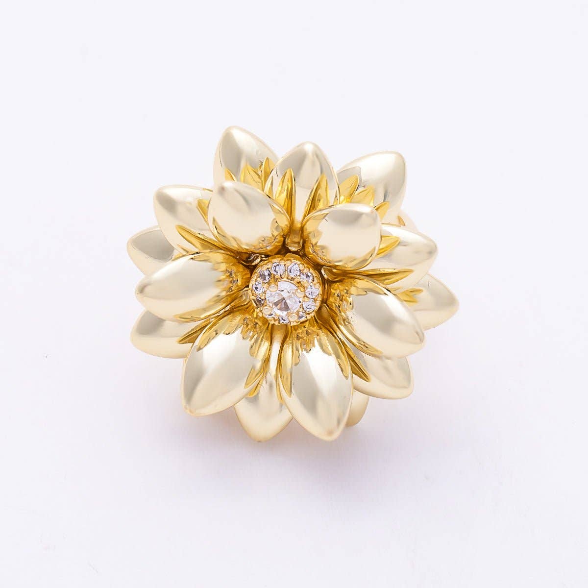 16K Gold Filled Clear, Turquoise Micro Paved CZ Flower Ring | Rings-00330 Rings-00331