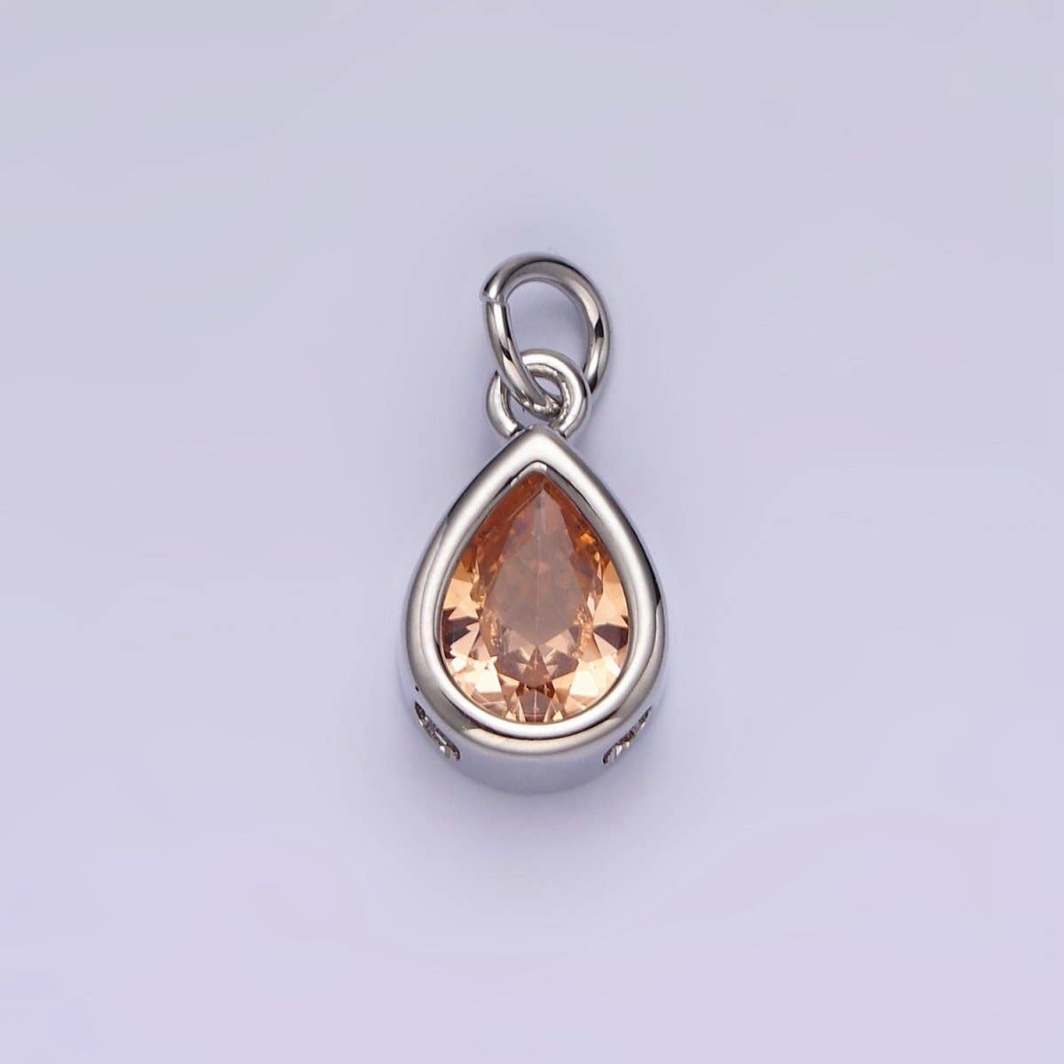 14K Gold Filled 15mm Personalized Birthstone Teardrop Cubic Zirconia CZ Bezel Charm in Silver & Gold | N1624 - N1647