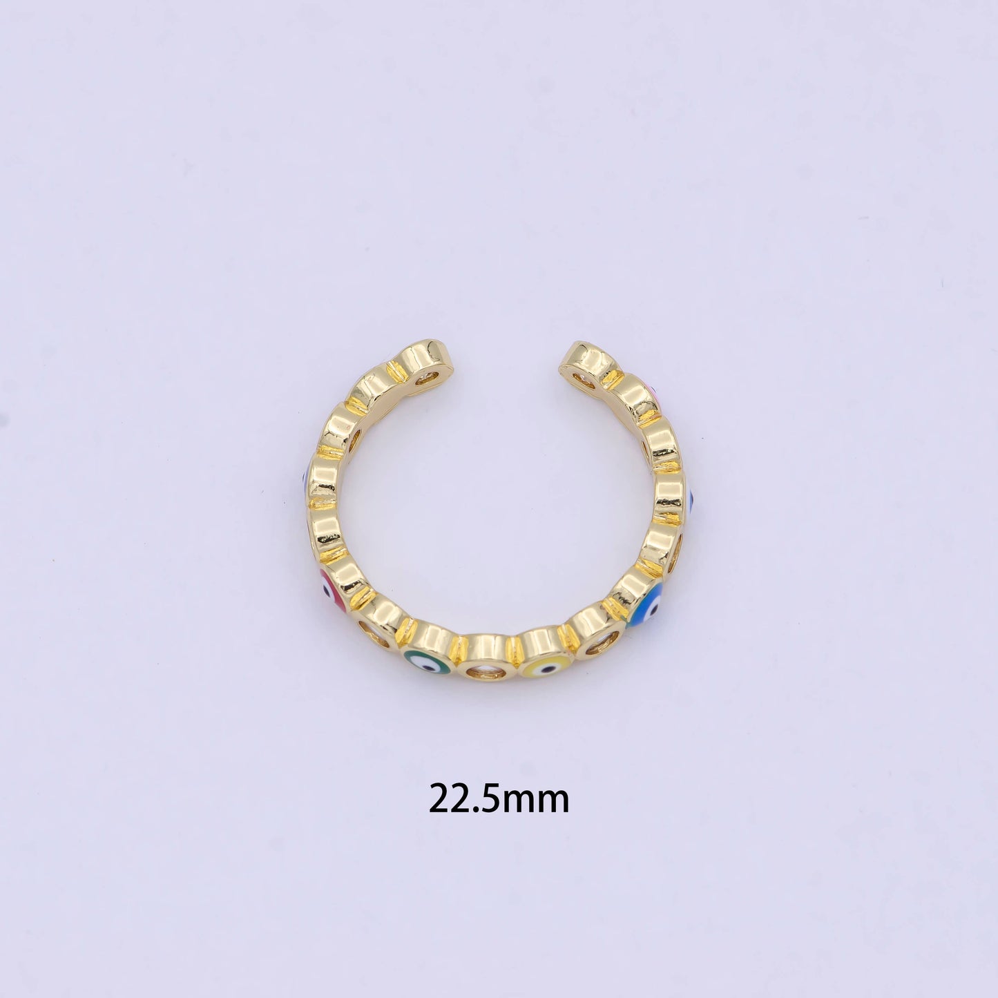 Dainty Red / Blue Gold Filled Evil Eye Ring Open Adjustable