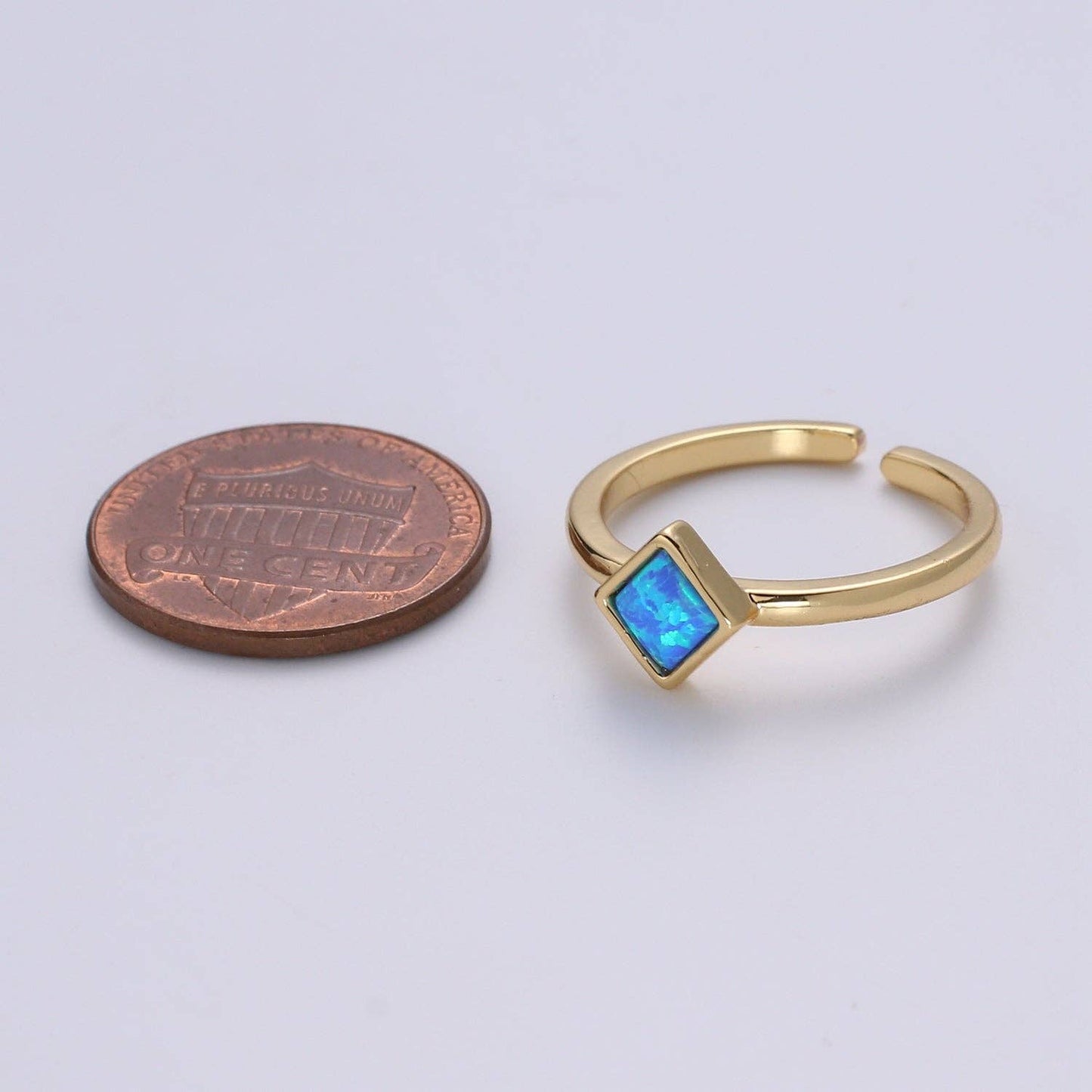 1pc 24K Gold Opal Simulated Ring,Diamond Cut Opal Lab Pendant Charm Ring, Solitaire White Opal Lab Square Design Band Jewelry R521