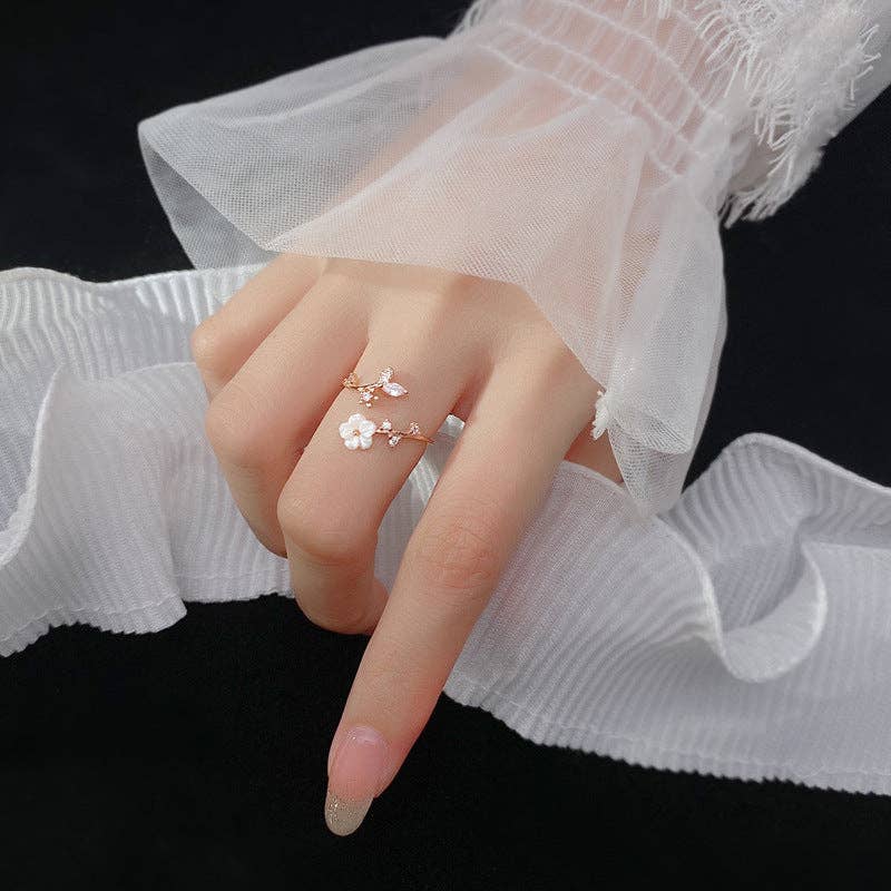 Mother of Pearl Flower Stacking Ring
