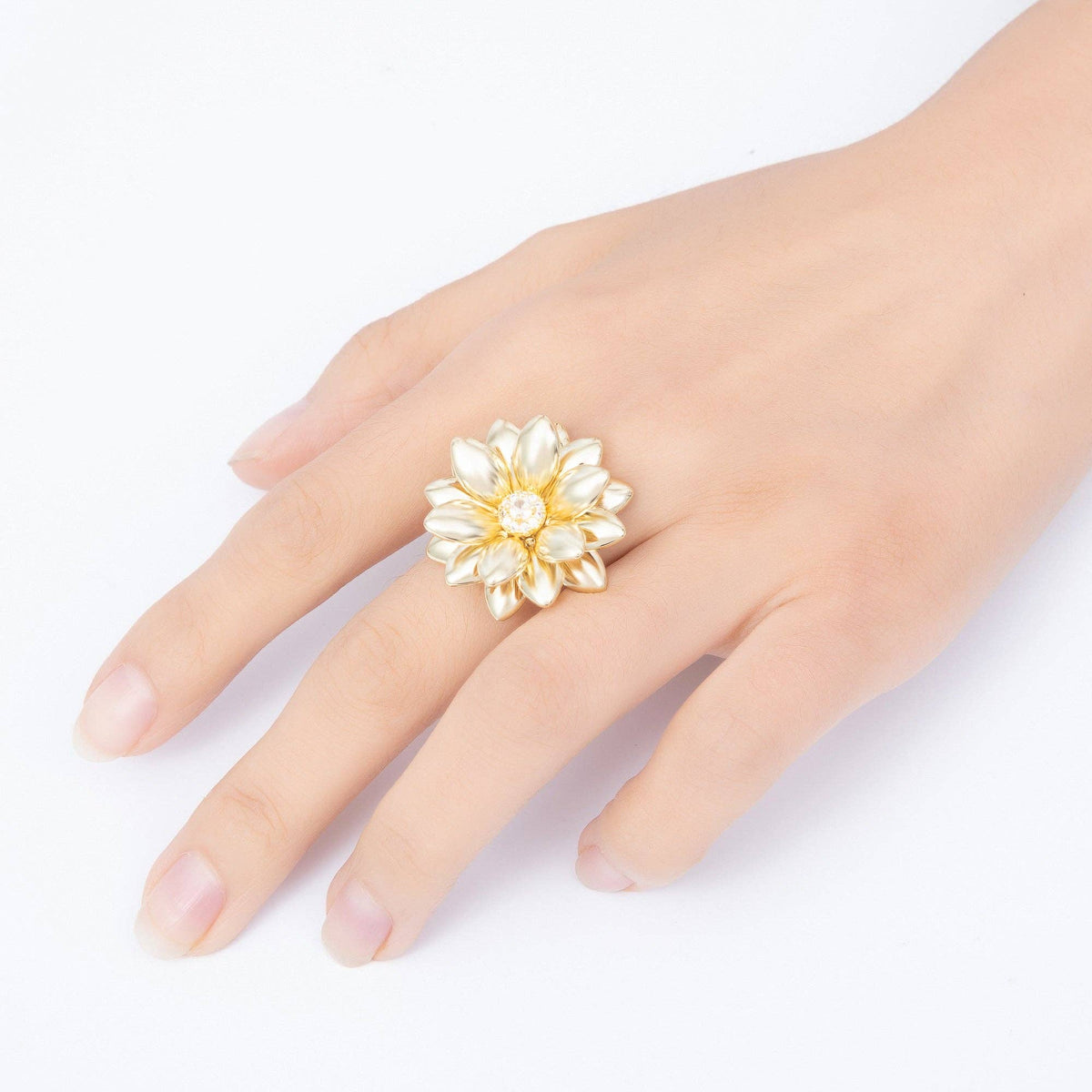 16K Gold Filled Clear, Turquoise Micro Paved CZ Flower Ring | Rings-00330 Rings-00331