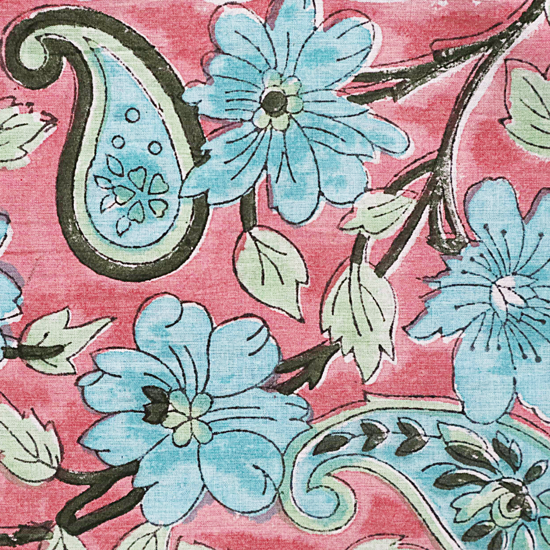 Rose Sky Paisley - Block Printed Cotton Bandana (KK1544)