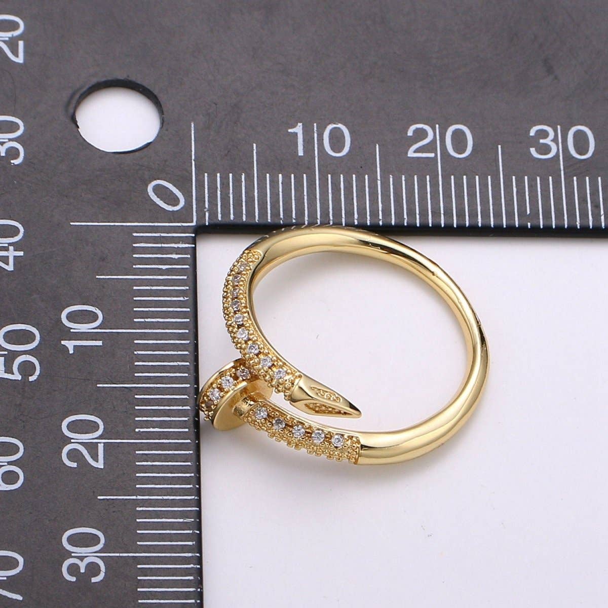 Dainty Gold Spiral Needle Ring Design Minimalist Modern Trending Stackable Streetwear Open Ring Accessory Micro Pave Adjustable Ring R-101