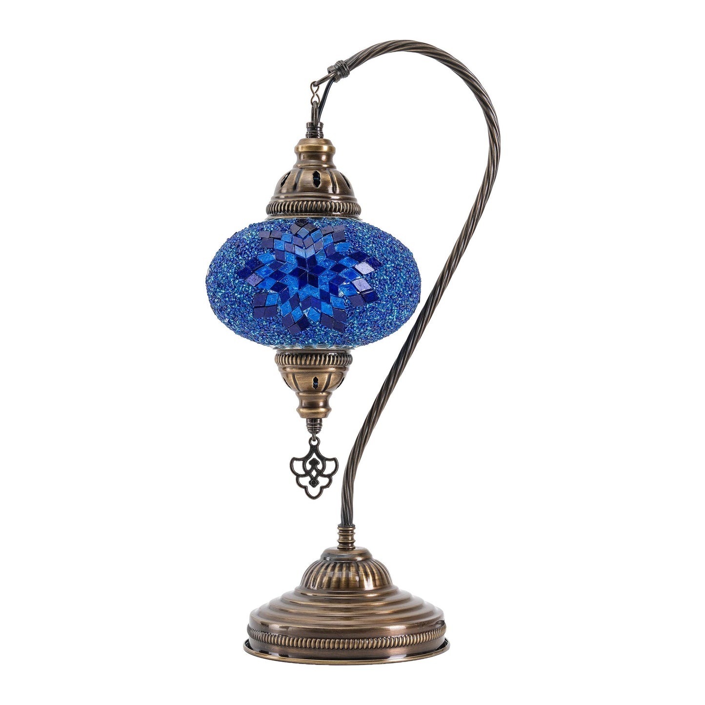 Handmade Turkish Mosaic Swan Table Lamp Blue
