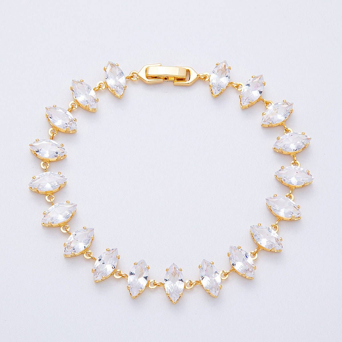 18K Gold Filled 10mm Clear Marquise CZ Tennis Chain 8 Inch Bracelet | WA-04193