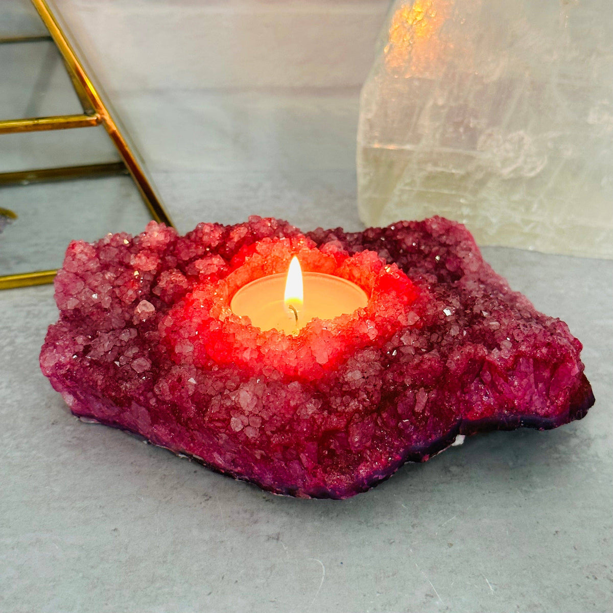 Crystal Cluster Candle Holder with Dyed Quartz
