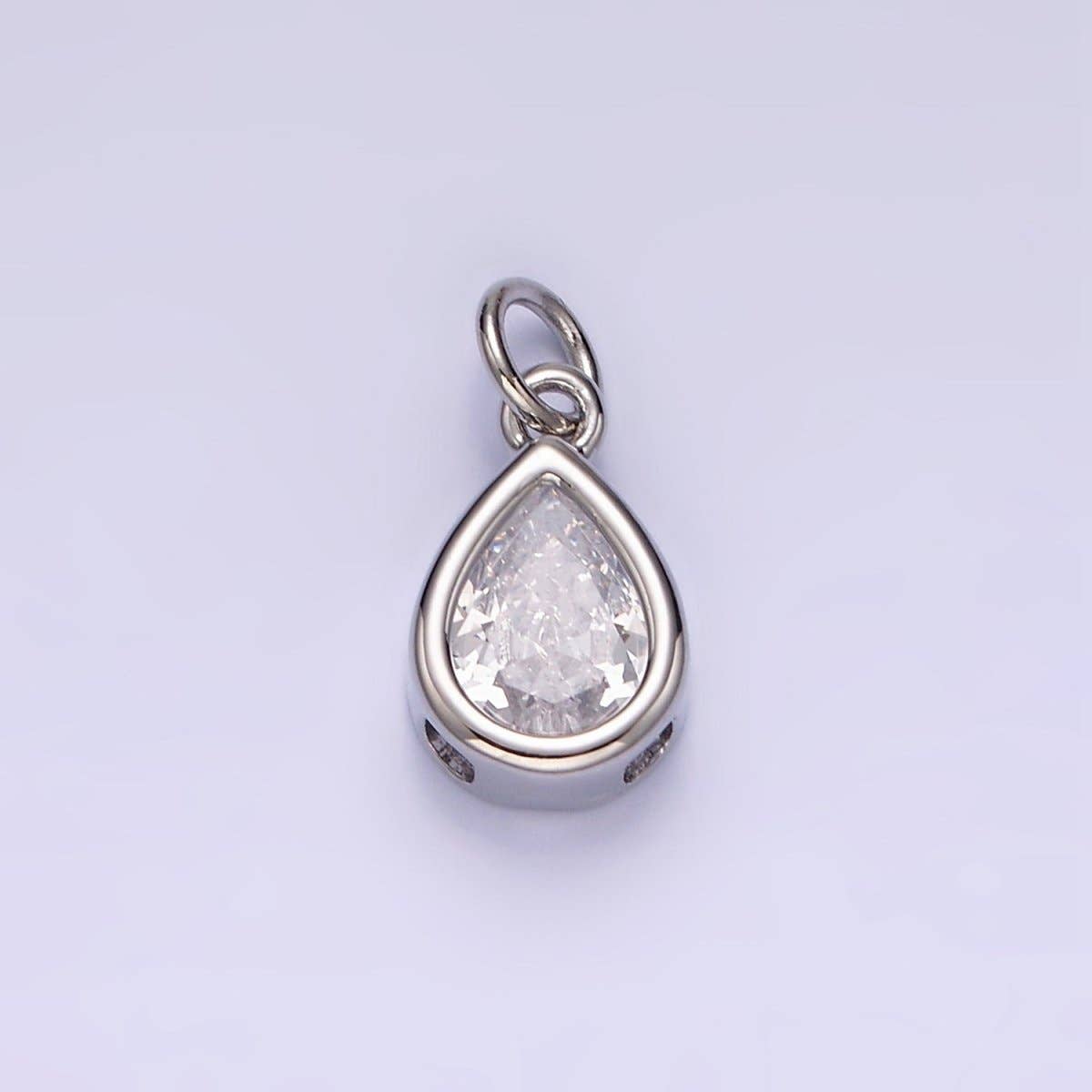 14K Gold Filled 15mm Personalized Birthstone Teardrop Cubic Zirconia CZ Bezel Charm in Silver & Gold | N1624 - N1647