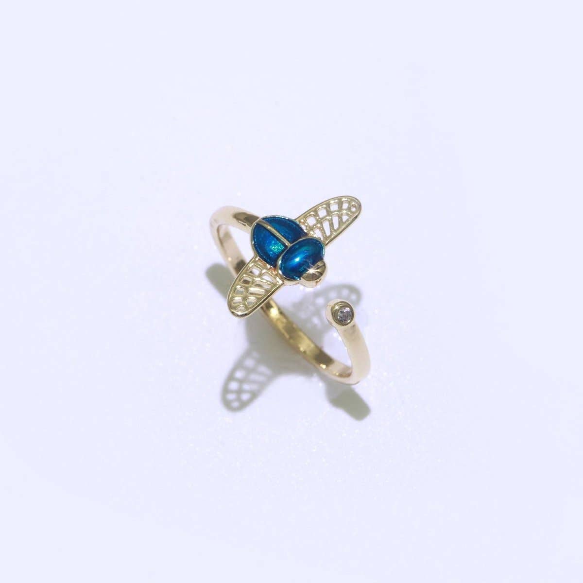 Dainty Bee Ring 18K Gold Filled Ring Open Adjustable Ring Animal Insect Cz Simple Stacking Jewelry O-438