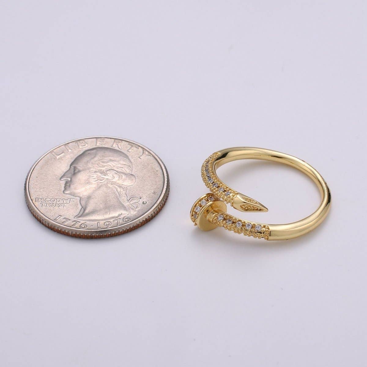 Dainty Gold Spiral Needle Ring Design Minimalist Modern Trending Stackable Streetwear Open Ring Accessory Micro Pave Adjustable Ring R-101