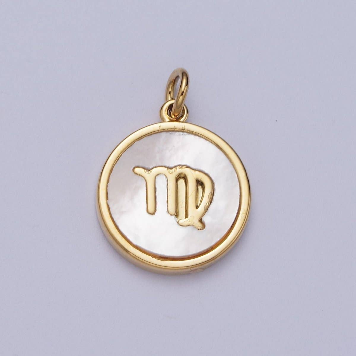 24K Gold Filled Zodiac Signs Shell Pearl Round Coin Charm Astrology Jewelry Making | A-A1367-A-A1372