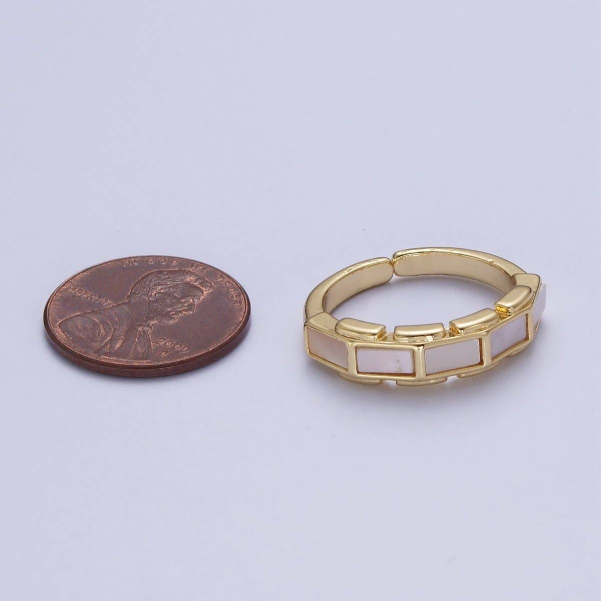 24K Gold Filled Shell Baguette Bar Stacking Adjustable Ring | S-369