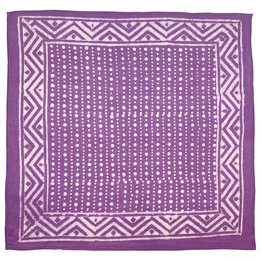 Block Printed Bandana - Purple Dots with Chevron Border
