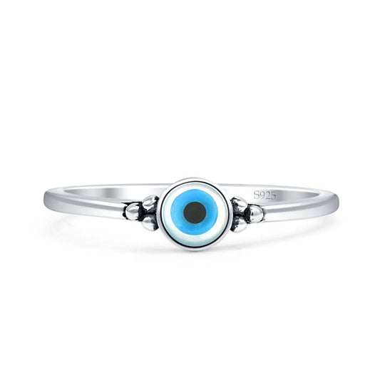 Round Mother Of Pearl Evil Eye Oxidized Ring